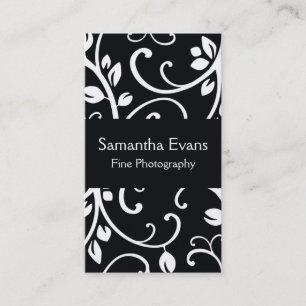 Black and White Floral Vine Business Card