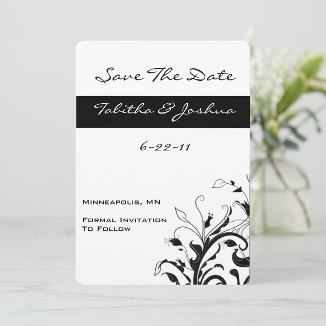 Black and White Floral Vines | Custom Save The Date (Standing Front)