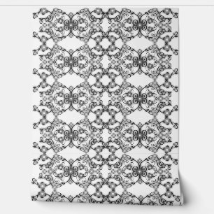Black and White Floral Vintage Tile Ornaments Wallpaper