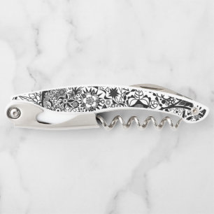 Black and White Floral Waiter's Corkscrew