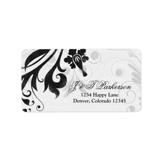 Black and White Floral Wedding Address Label (Front)