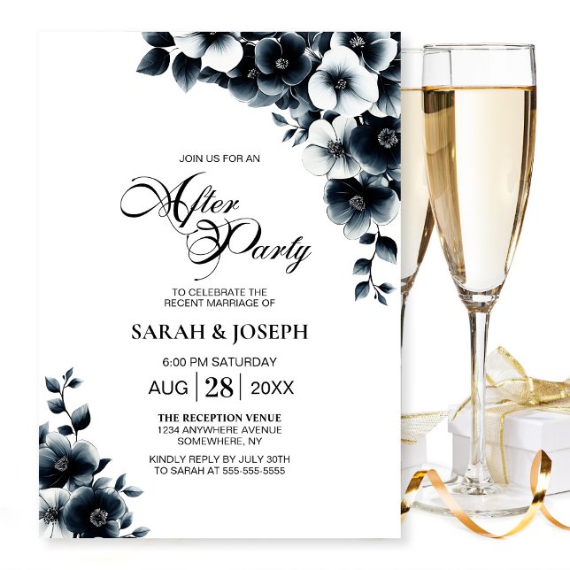 Black and White Floral Wedding After Party Invitation (Creator Uploaded)