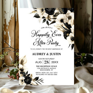 Black and White Floral Wedding After Party Invitation