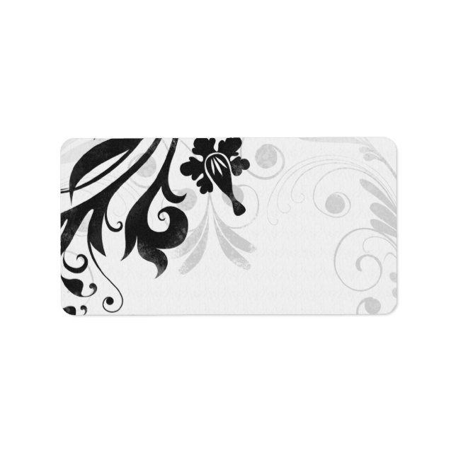 Black and White Floral Wedding Blank Address Label (Front)