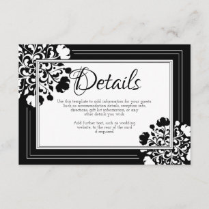 Black and White Floral Wedding Details Card