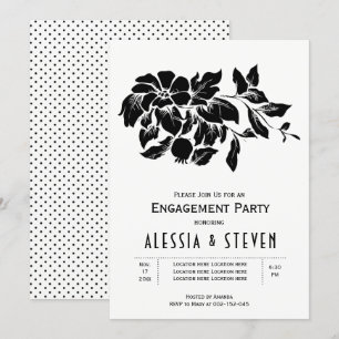 Black and white floral wedding engagement party invitation