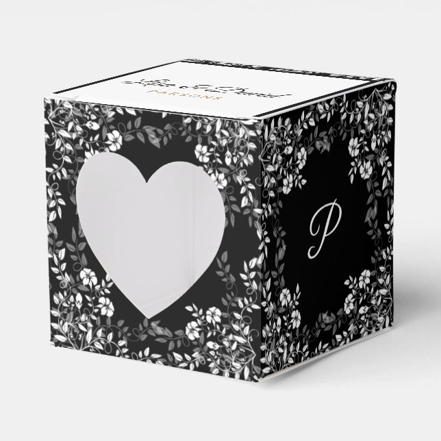 Black and White Floral Wedding Favour Box (Front Side)