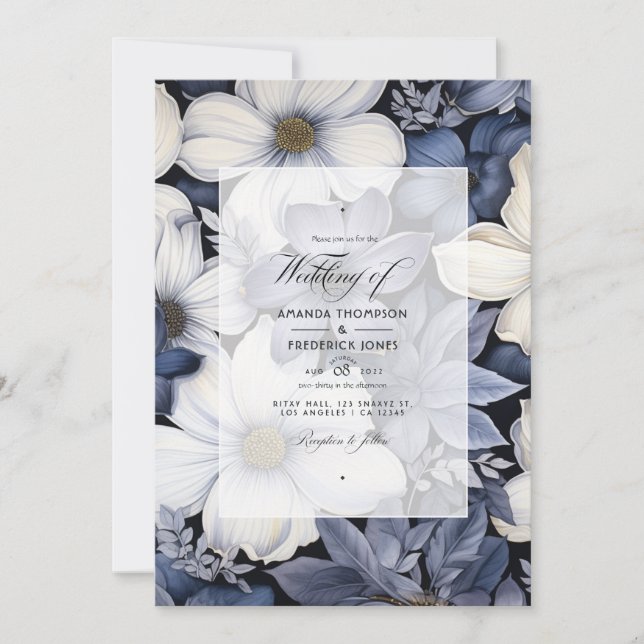 Black and White Floral Wedding Invitation (Front)