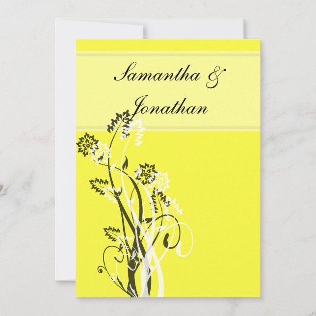 Black and White Floral Wedding Invitation (Front)
