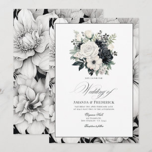 Black and White Floral Wedding Invitation