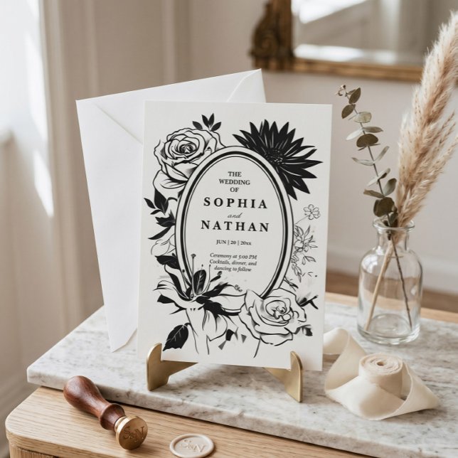 Black and White Floral Wedding Invitation (Creator Uploaded)