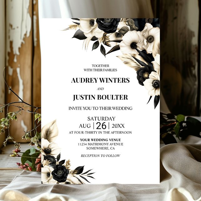 Black and White Floral Wedding Invitation (Creator Uploaded)