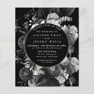 Black and White Floral Wedding Invitation Flyer