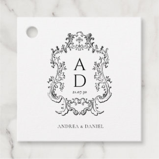 Black and White Floral Wedding Monogram  Favour Tags