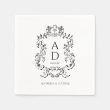 Black and White Floral Wedding Monogram 