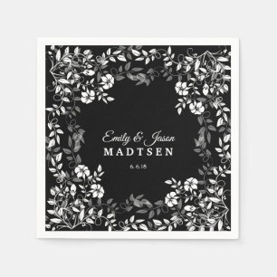 Black and White Floral Wedding Paper Napkins