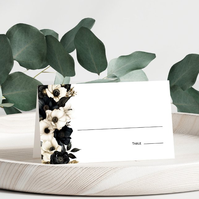 Black and White Floral Wedding Place Card (Creator Uploaded)