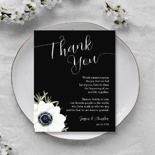 Black and White Floral Wedding Reception Plate Thank You Card