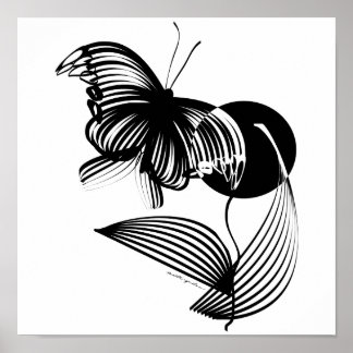 Black and White Floral with Butterfly Poster