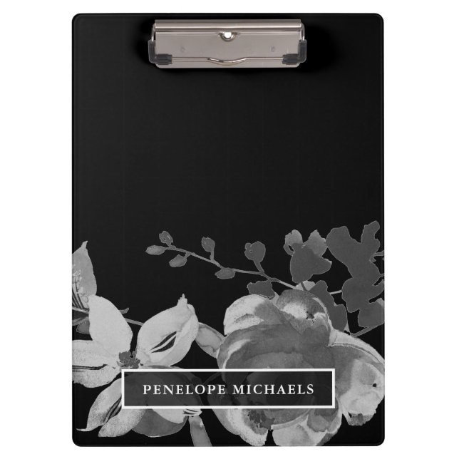 Black and White Floral with Name Clipboard (Front)