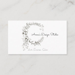 Black and White Floral Wreath Business Card