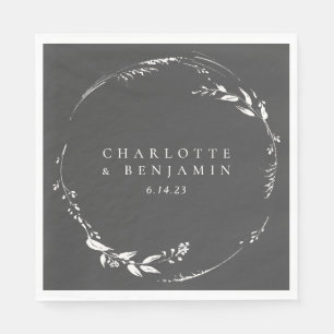 Black and White Floral Wreath Monogram Custom  Napkin