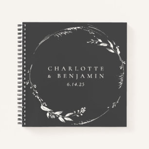 Black and White Floral Wreath Monogram Custom   Notebook