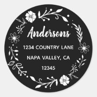 Black and White Floral Wreath Return Address