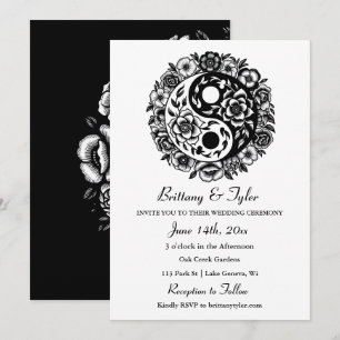 Black and White Floral Yin Yang Wedding Invitation