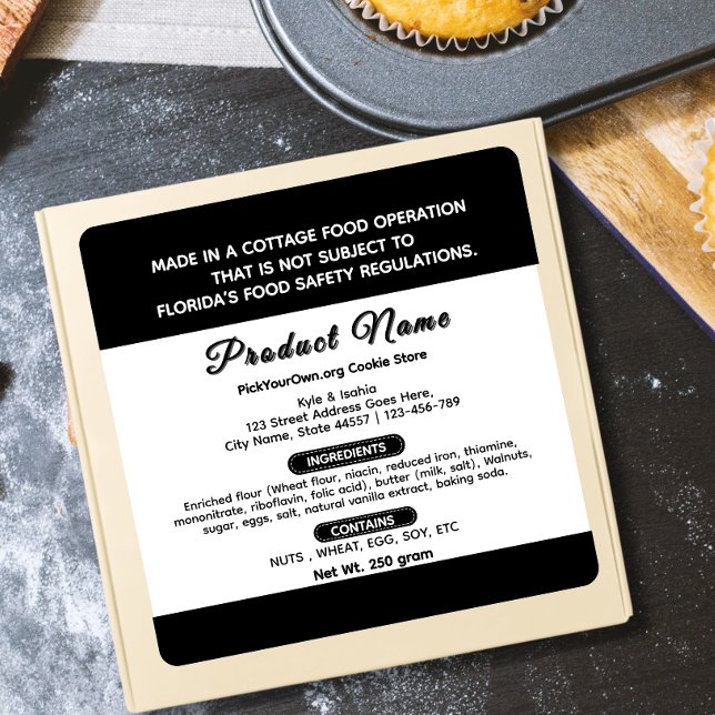 Black and white Florida cottage food label (Creator Uploaded)