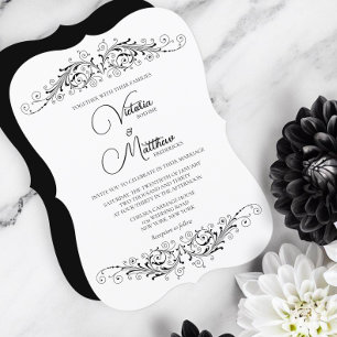 Black and White Flourish Elegance Wedding Invitation