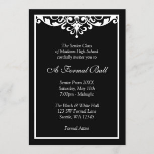 Black and White Flourish Formal Prom Dance Ball Invitation