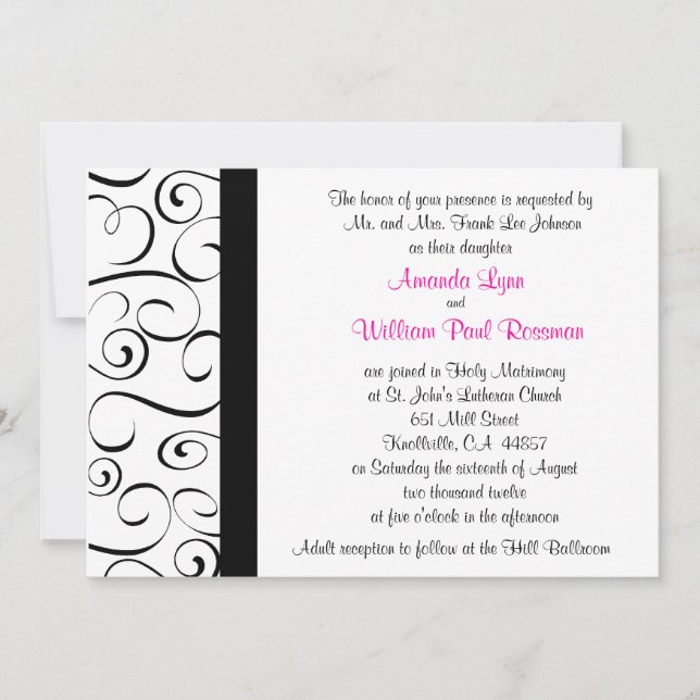 Black and White Flourish Wedding Invitation (Front)
