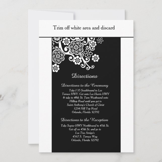 Black and White Flower 3.5x6 Directions Card (Front)