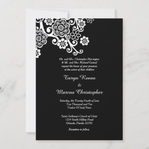 Black and White Flower 5x7 Wedding Invitation