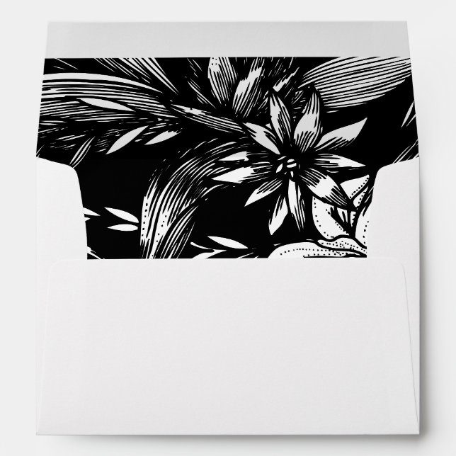 Black and white flower arrangement wedding envelope (Back (Bottom))