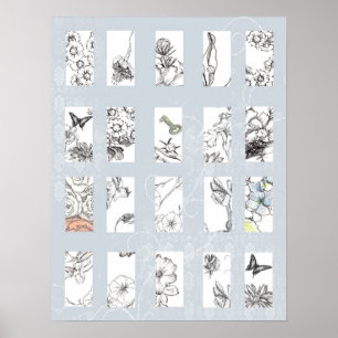 Black and White Flower Art Drawing Collage Grey Poster