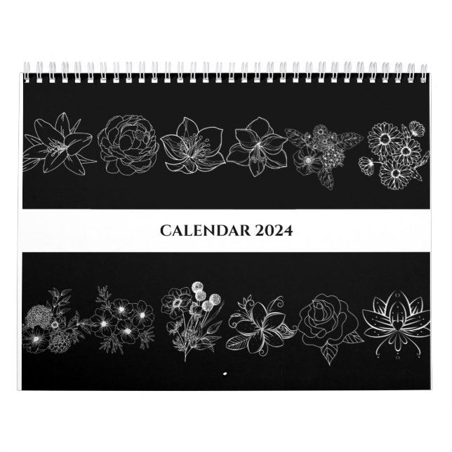 BLACK AND WHITE FLOWER ART LINE BIBLE VERSE CALENDAR (Cover)