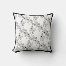 Black and white flower Damask pillow