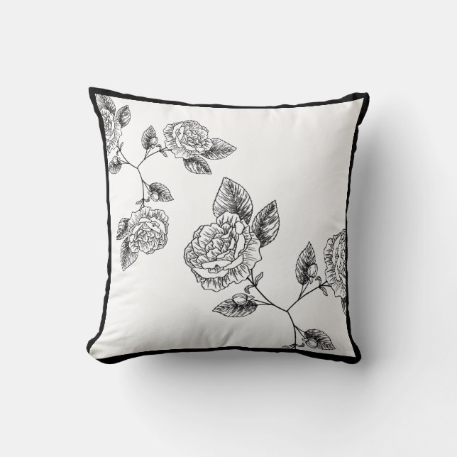 Black and white flower Damask pillow (Front)