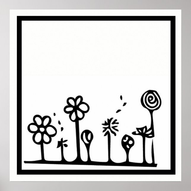 Black and White Flower Drawing Poster (Front)