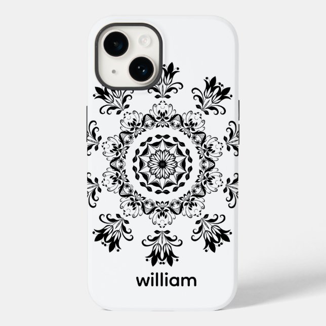 Black and White Flower Floral Initial Name Case-Mate iPhone Case (Back)