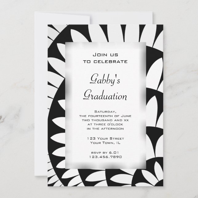 Black and White Flower Graduation Party Invitation (Front)