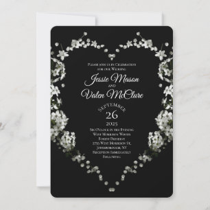 Black and White Flower Heart Gothic Wedding Invitation
