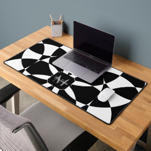 Black and white flower mandala mosaic Monogram Desk Mat