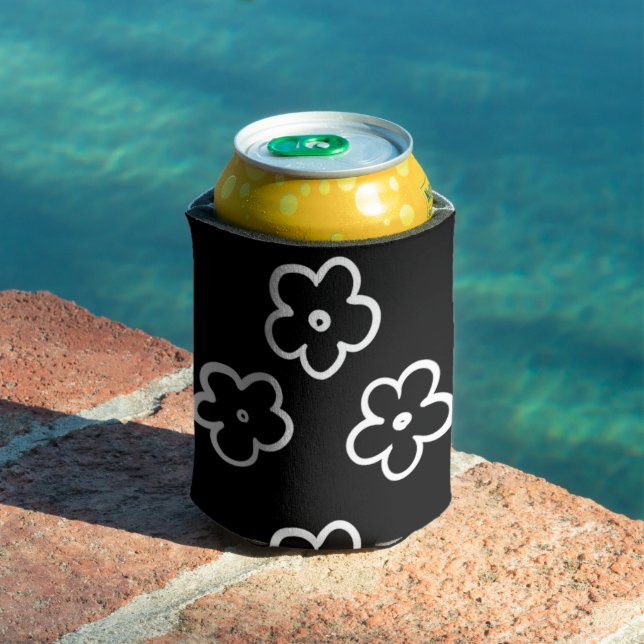 Black and White Flower Modern Spring & Summer  Can Cooler (In Situ Pool)