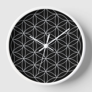 Black and White Flower of LIfe Wall Clock