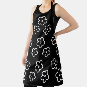Black and White Flower Pattern Apron