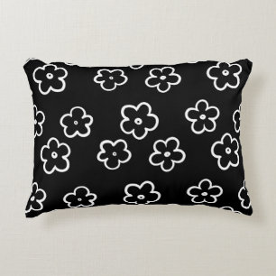 Black and White Flower Pattern Decorative Cushion