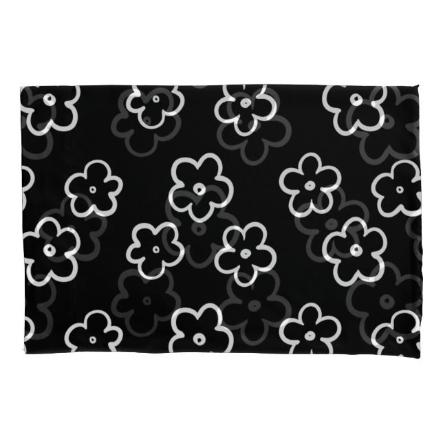 Black and White Flower Pattern Pillowcase (Front)